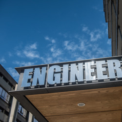 Sign saying Engineering outside Thom Building